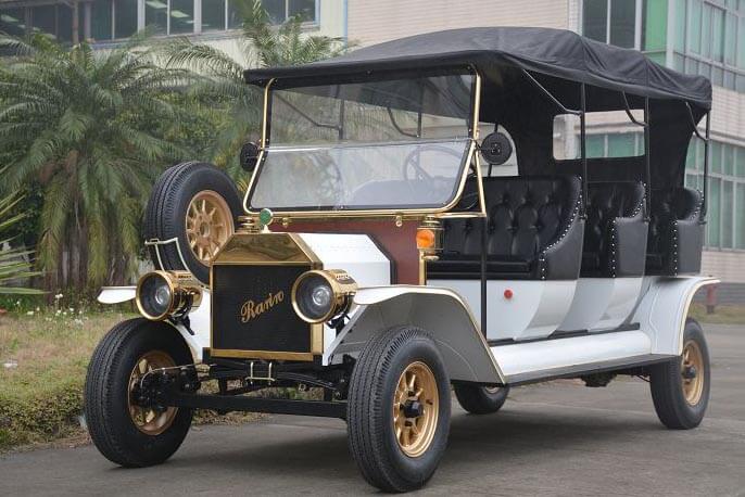 6 seats Vintage replica Ford Model T car in white color with spare wheels